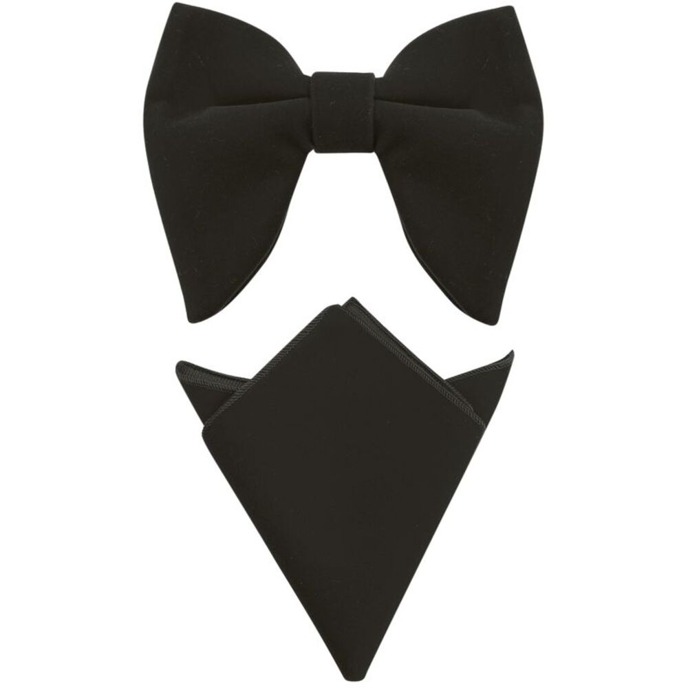 Velvet Pre-Tied Oversize Bowtie with Pocket Square Bow Tie Sets Black